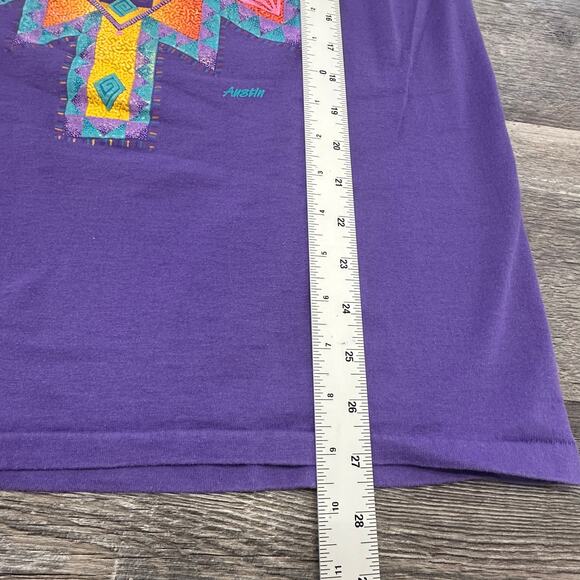 Vintage 90s Oneita Purple Men L Cactus Lizard Arizona Tribal Austin T-Shirt USA - Picture 8 of 9